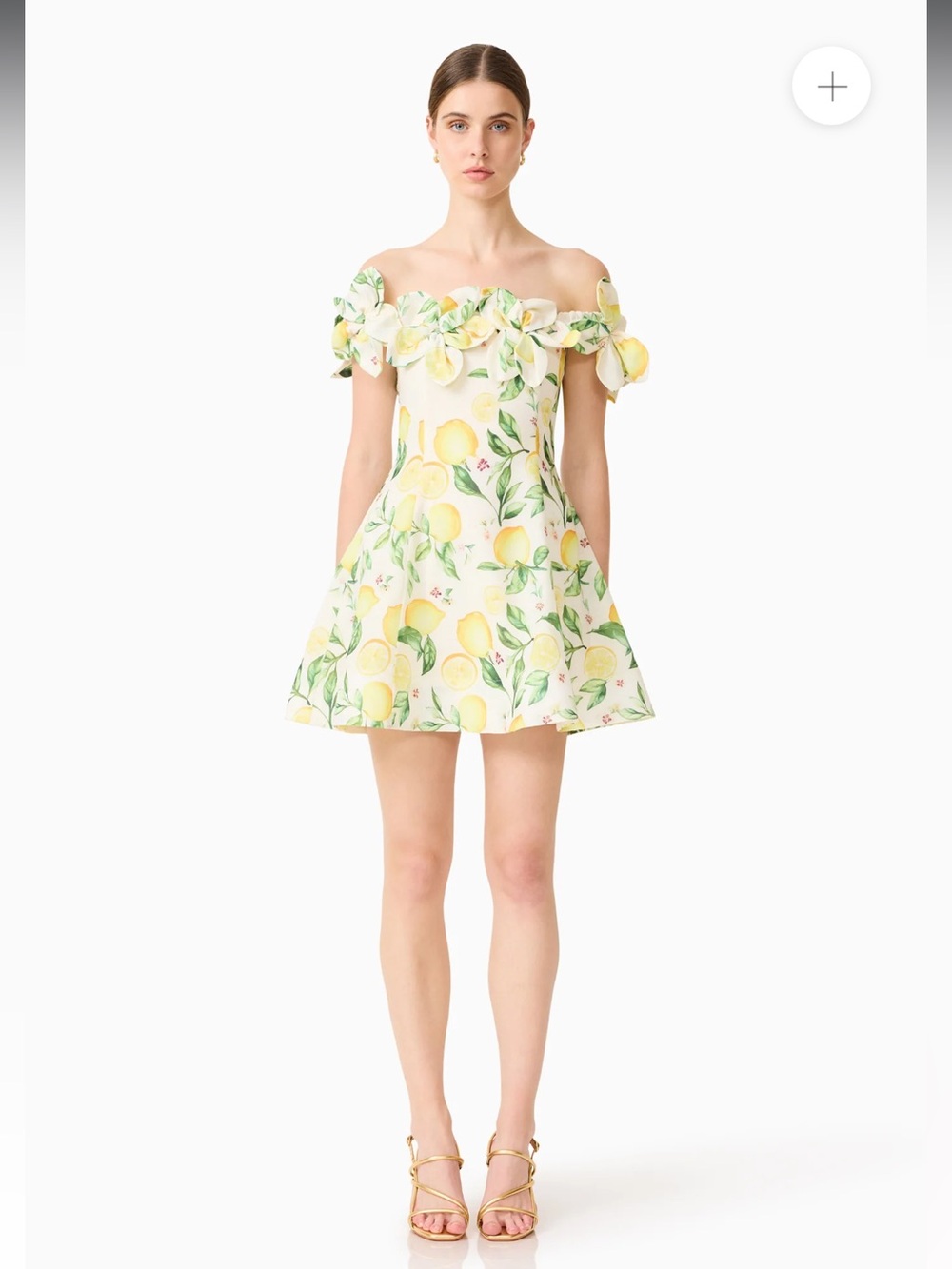 elliatt hana white & yellow lemon print off the shoulder mini dress size small